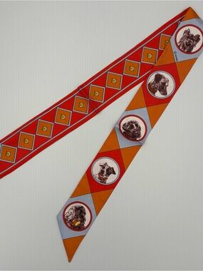 Hermès Twilly Colliers et Chiens Silk Scarf Orange Red Dog Portrait Scarf
